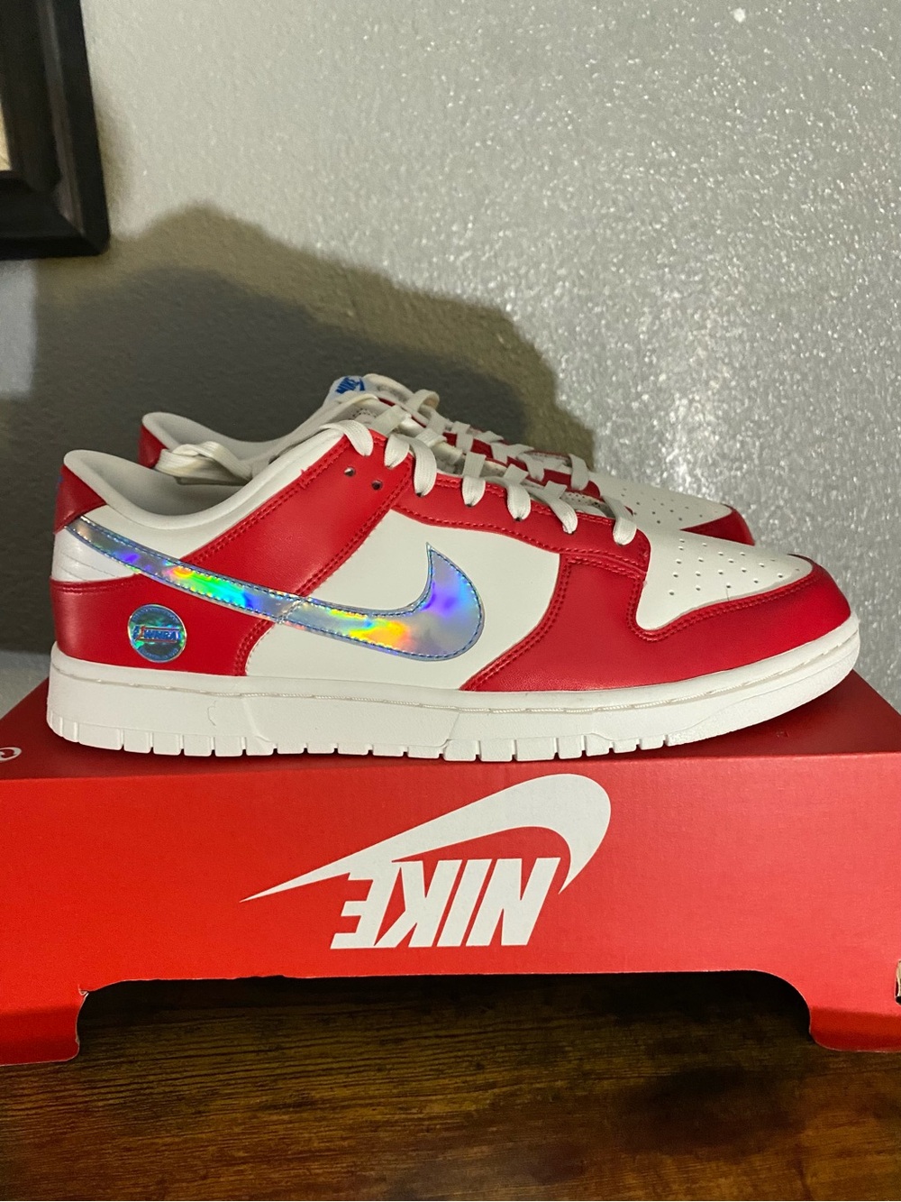 Special Edition Nike Dunk Low - Red, White & Iridescent Low-Top Sneakers